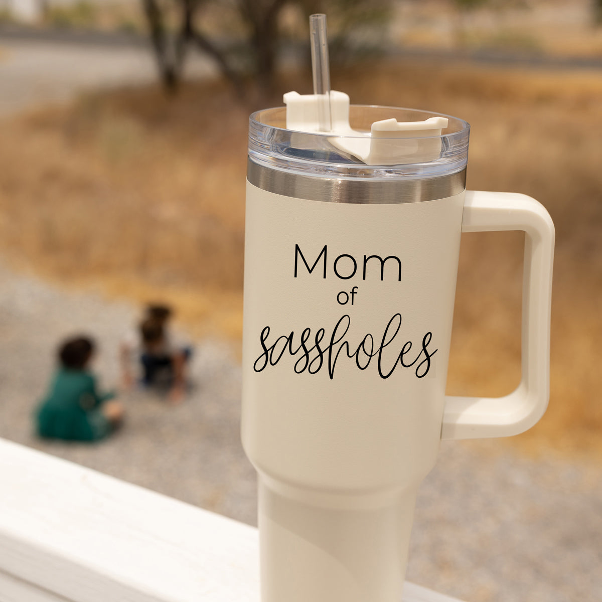 40oz Insulated Travel Tumbler With Handle Lid Straw - Funny Mom Gift Mug