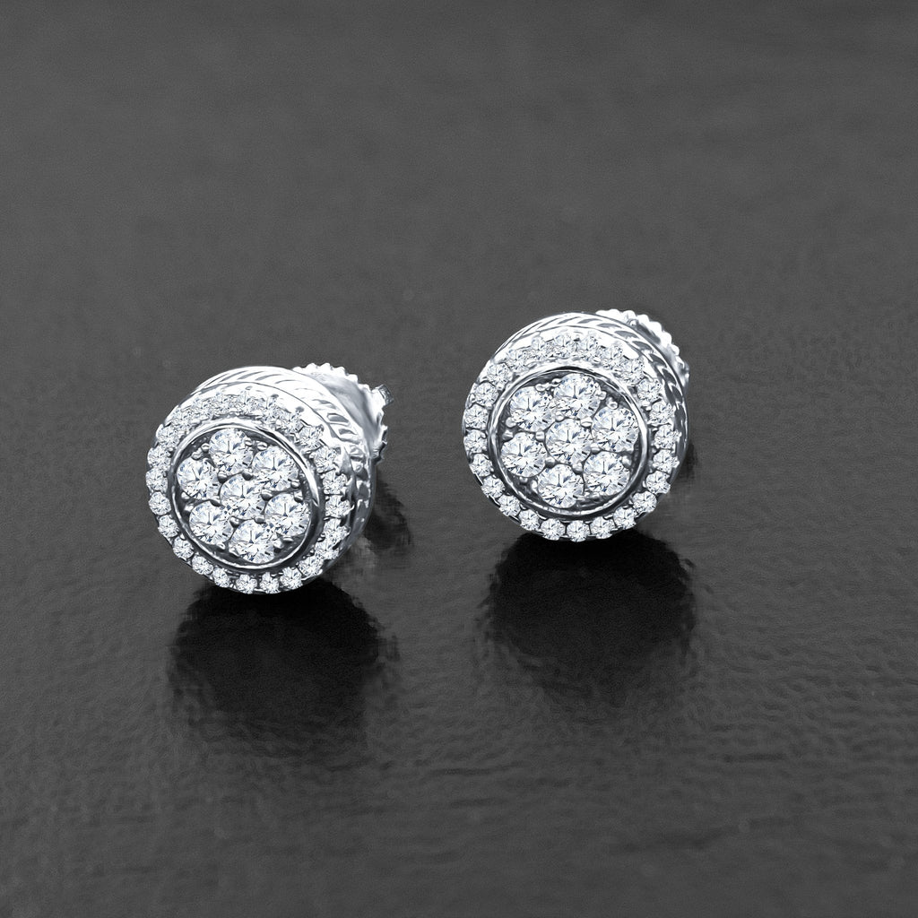 Screw Back Halo Cluster Earrings Secure Sparkle Studs