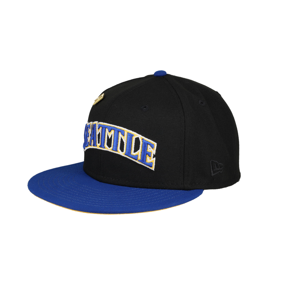 Seattle Mariners Script compass Logo Black New Era 59Fifty Fitted Hat