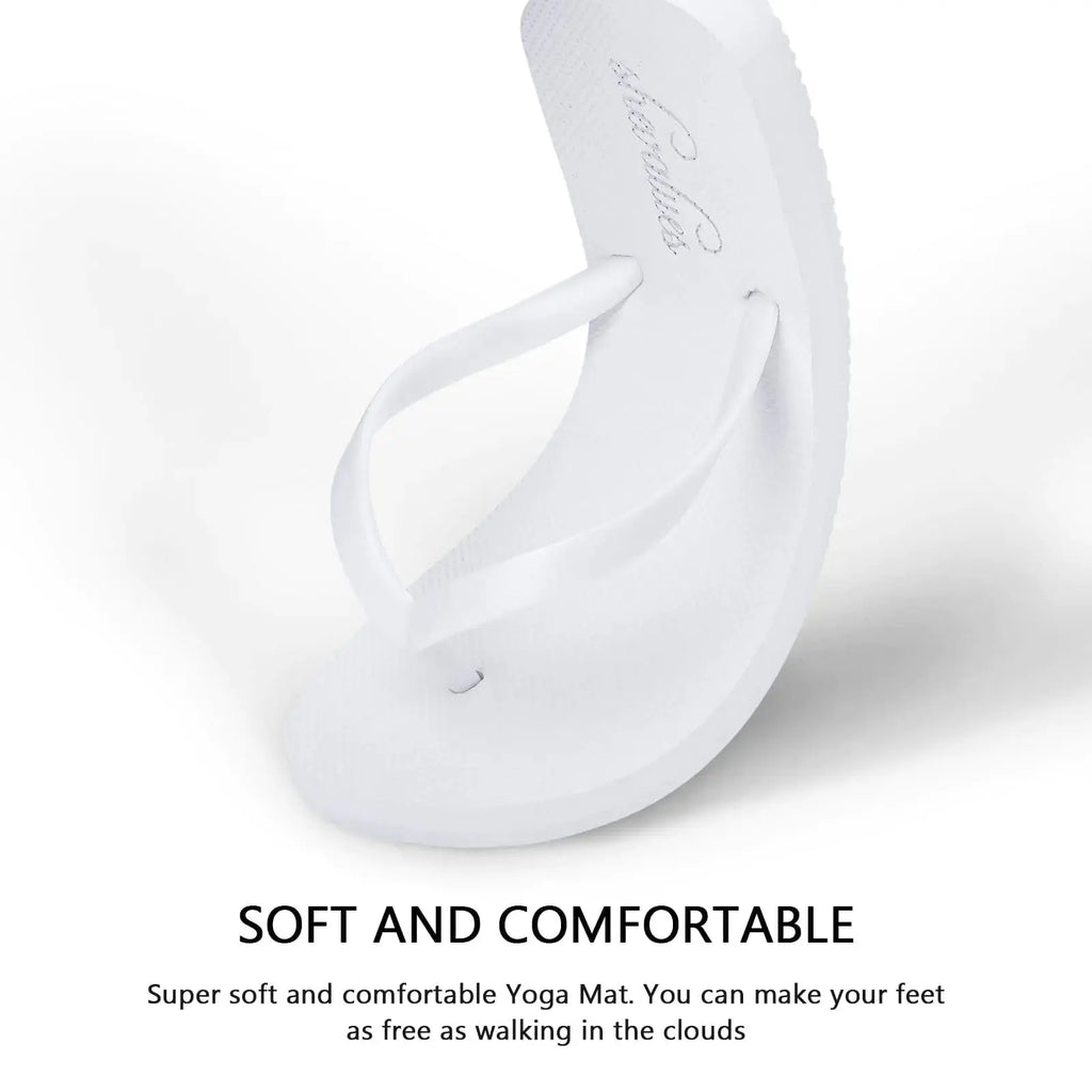 shevalues Slim Flip Flops for Women Beach Rubber Shower Shoes Basic Thong Sandals 5.5-6 White