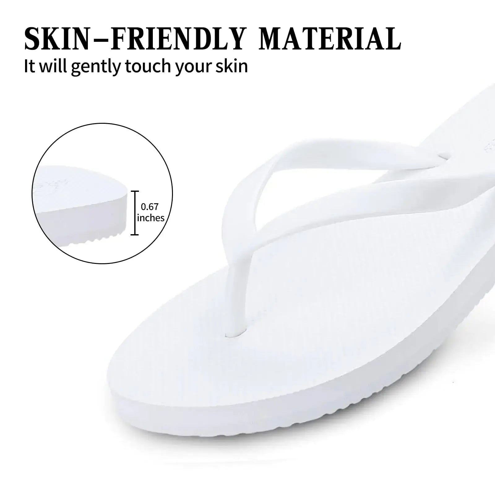 shevalues Slim Flip Flops for Women Beach Rubber Shower Shoes Basic Thong Sandals 5.5-6 White