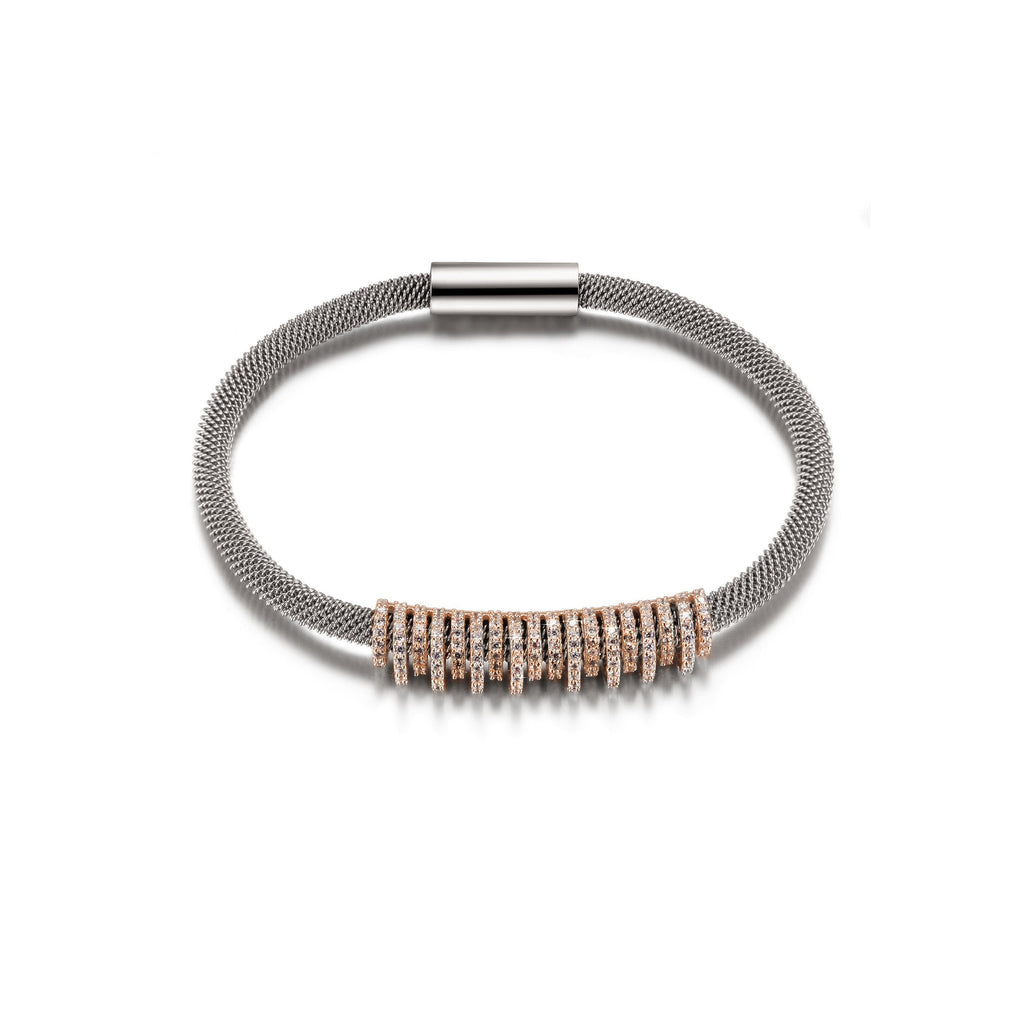 Shiny Parallel Cubic Zirconia Gold Mesh Bangle Bracelet