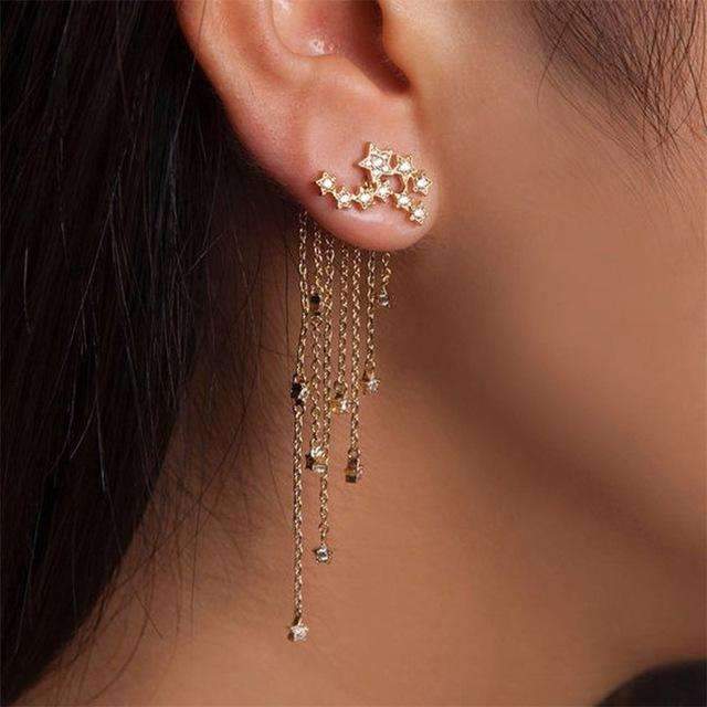 Shooting Star Drop Earrings Silver CZ Cascading Chains