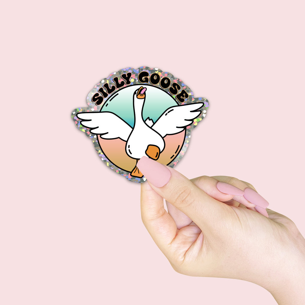 Glitter Die Cut Vinyl Sticker Silly Goose Waterproof Durable For Water Bottles Laptops Journals