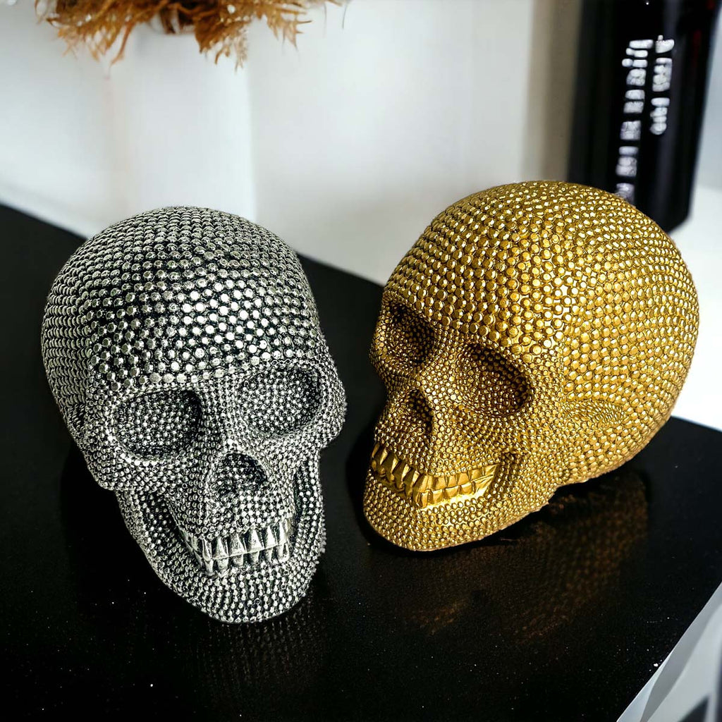 Silver Resin Beaded Skull Decor Gothic Bookend Accent