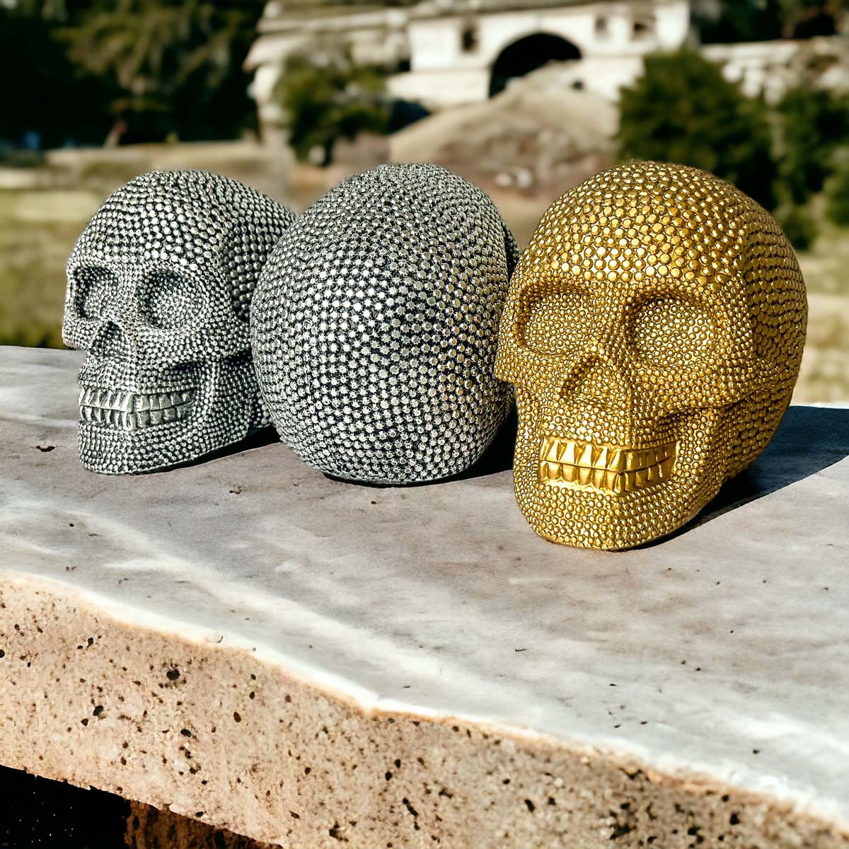 Silver Resin Beaded Skull Decor Gothic Bookend Accent