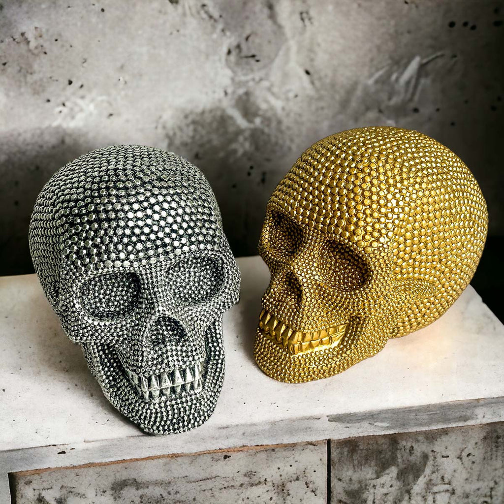 Silver Resin Beaded Skull Decor Gothic Bookend Accent