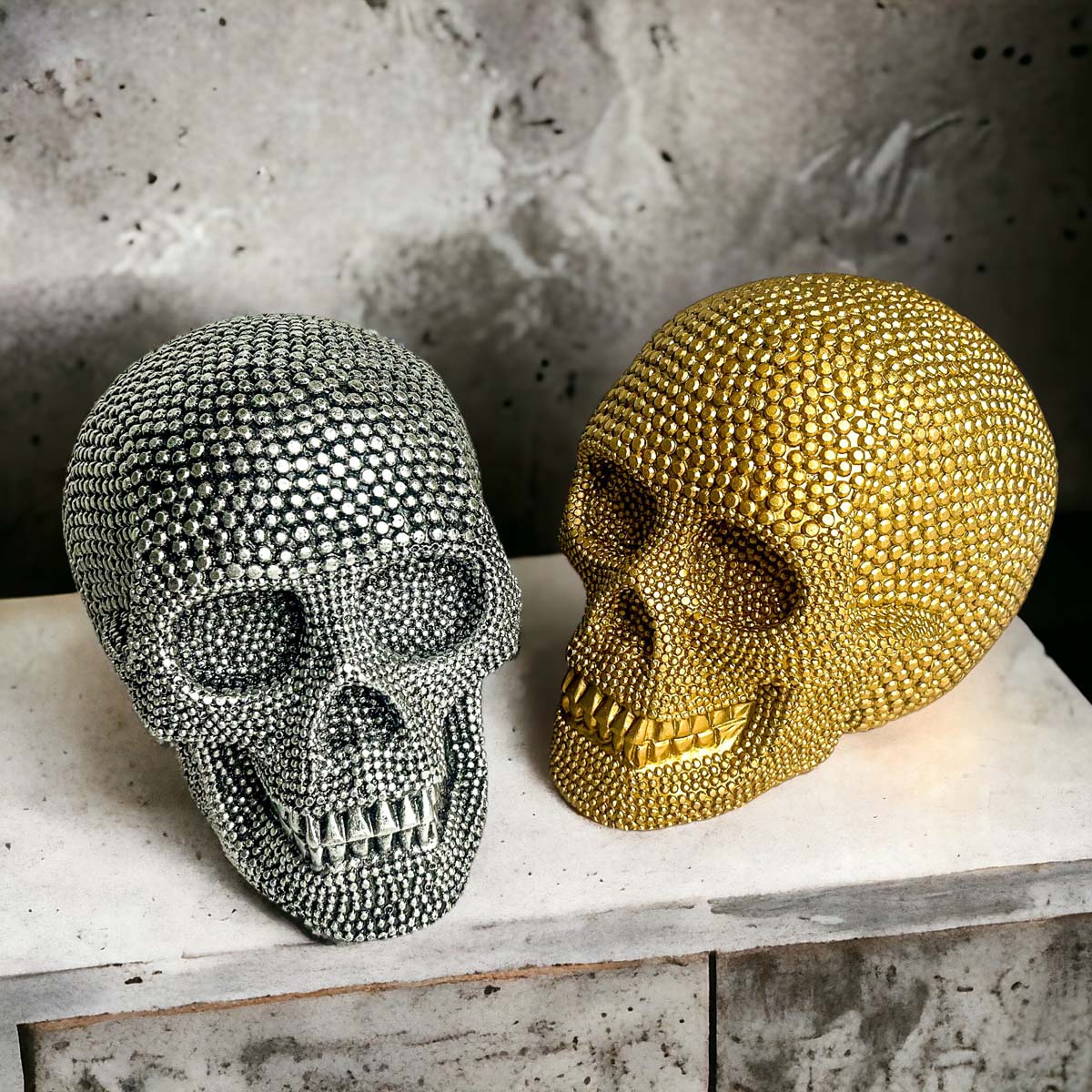 Silver Resin Beaded Skull Decor Gothic Bookend Accent