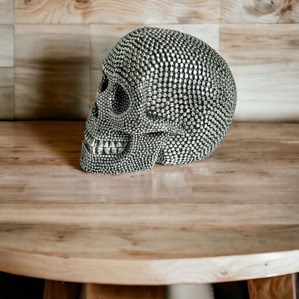 Silver Resin Beaded Skull Decor Gothic Bookend Accent