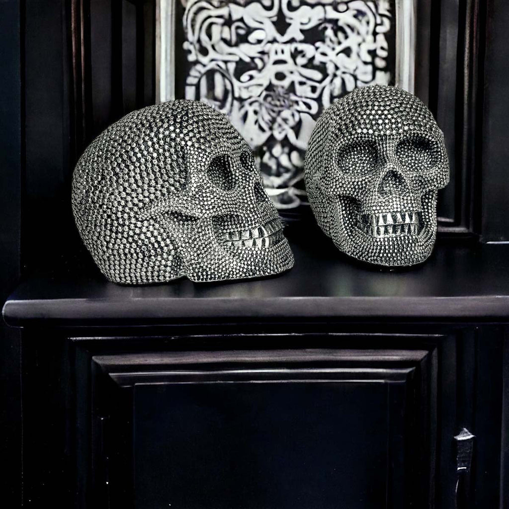 Silver Resin Beaded Skull Decor Gothic Bookend Accent
