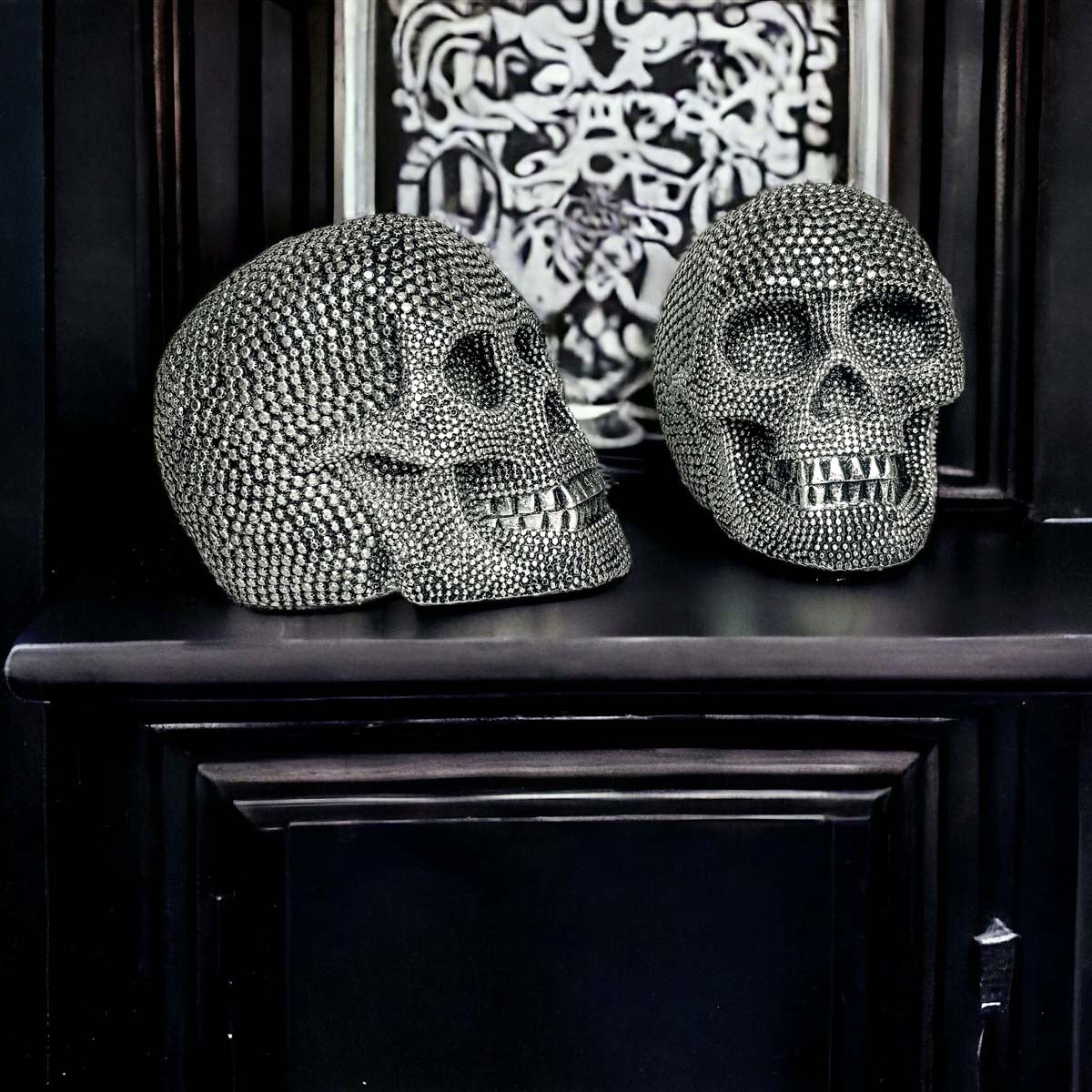 Silver Resin Beaded Skull Decor Gothic Bookend Accent