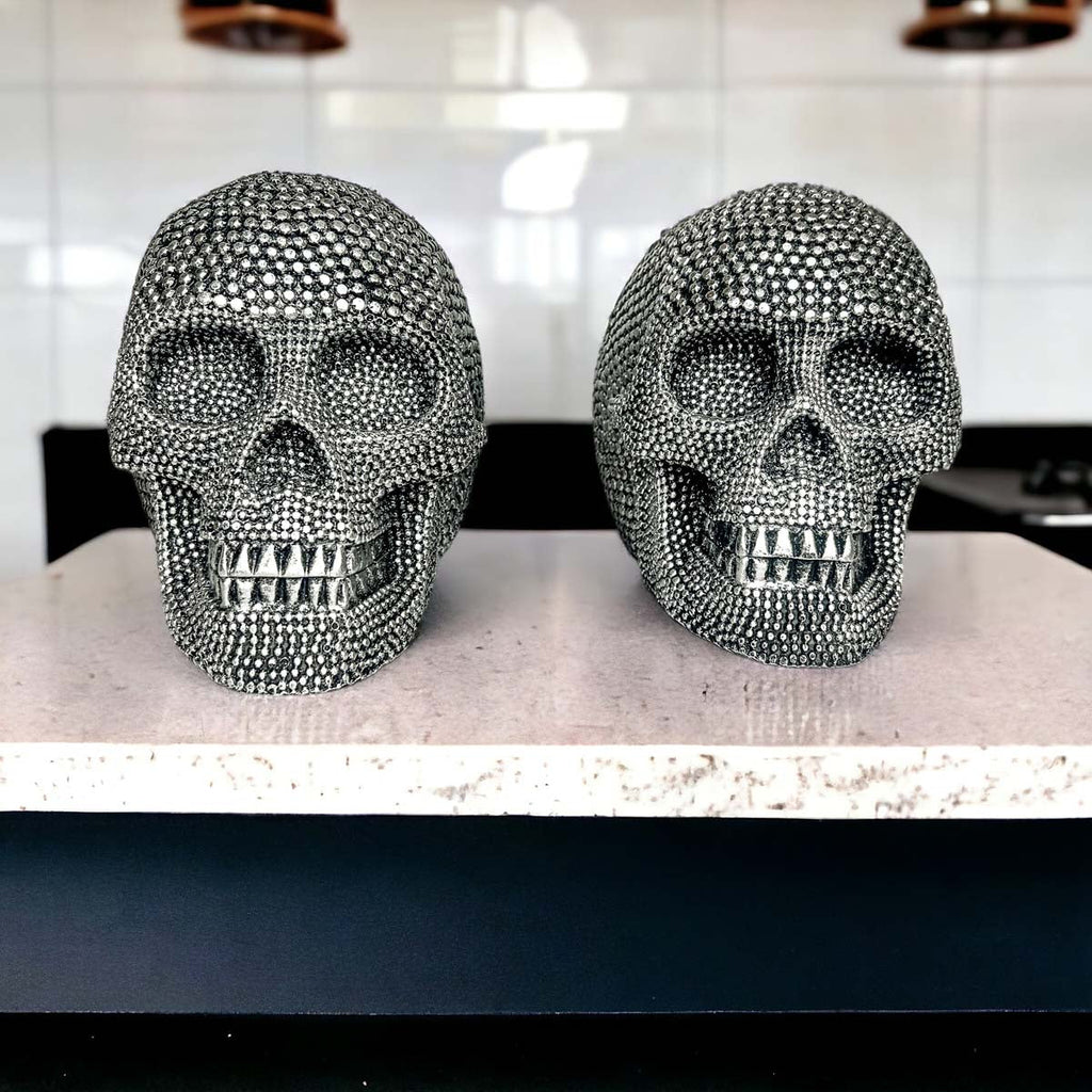 Silver Resin Beaded Skull Decor Gothic Bookend Accent