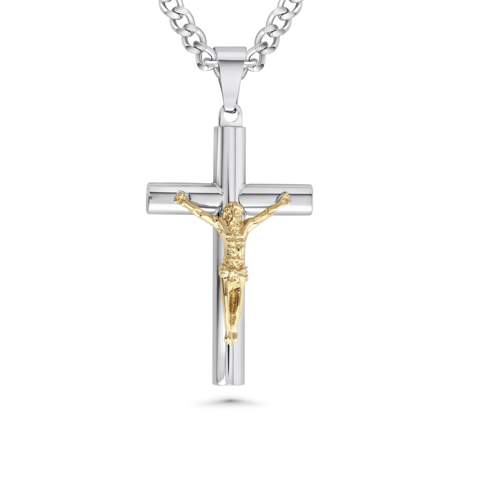 Classic Two Tone Crucifix w/ Chain