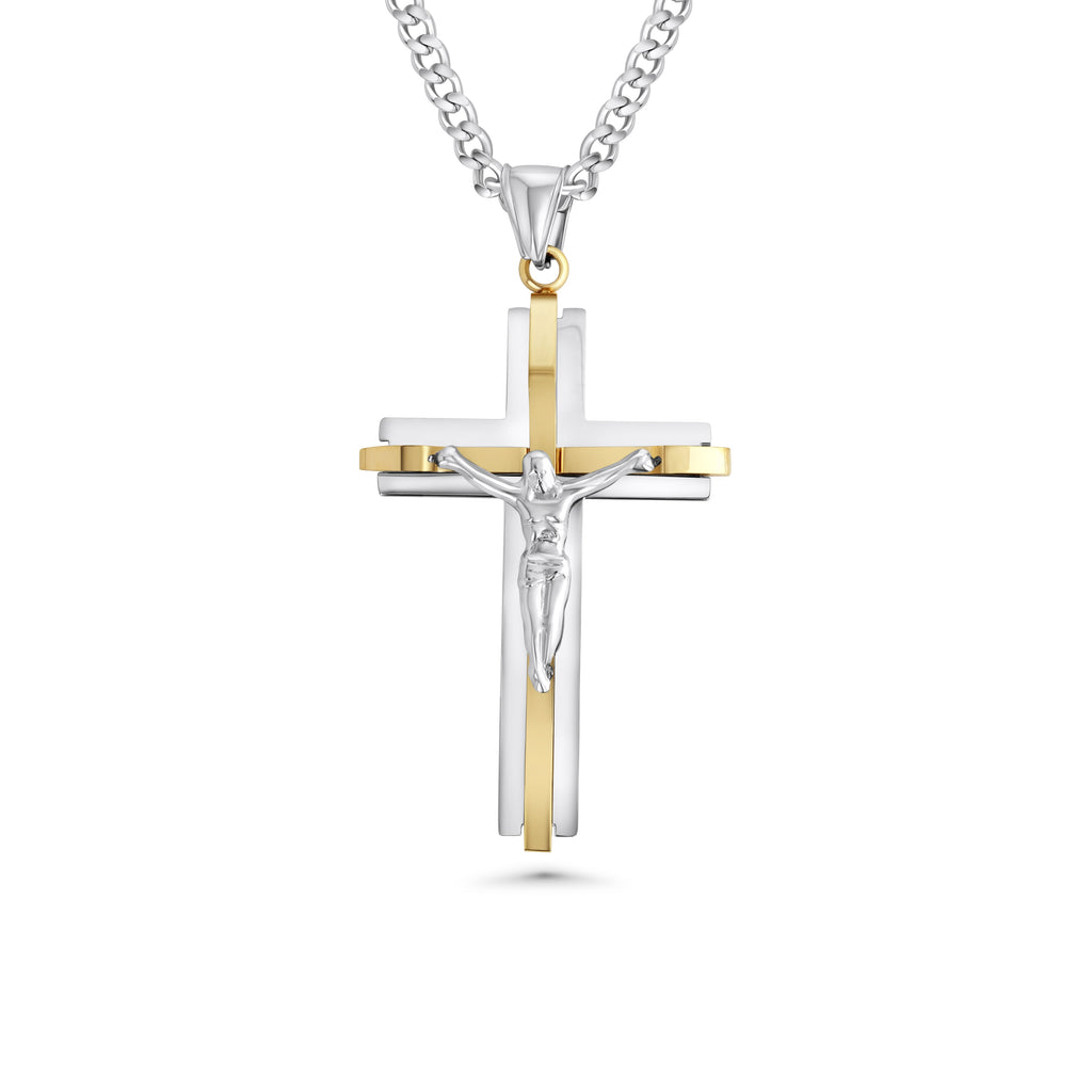 Modern Two Tone Crucifix w/ Chain
