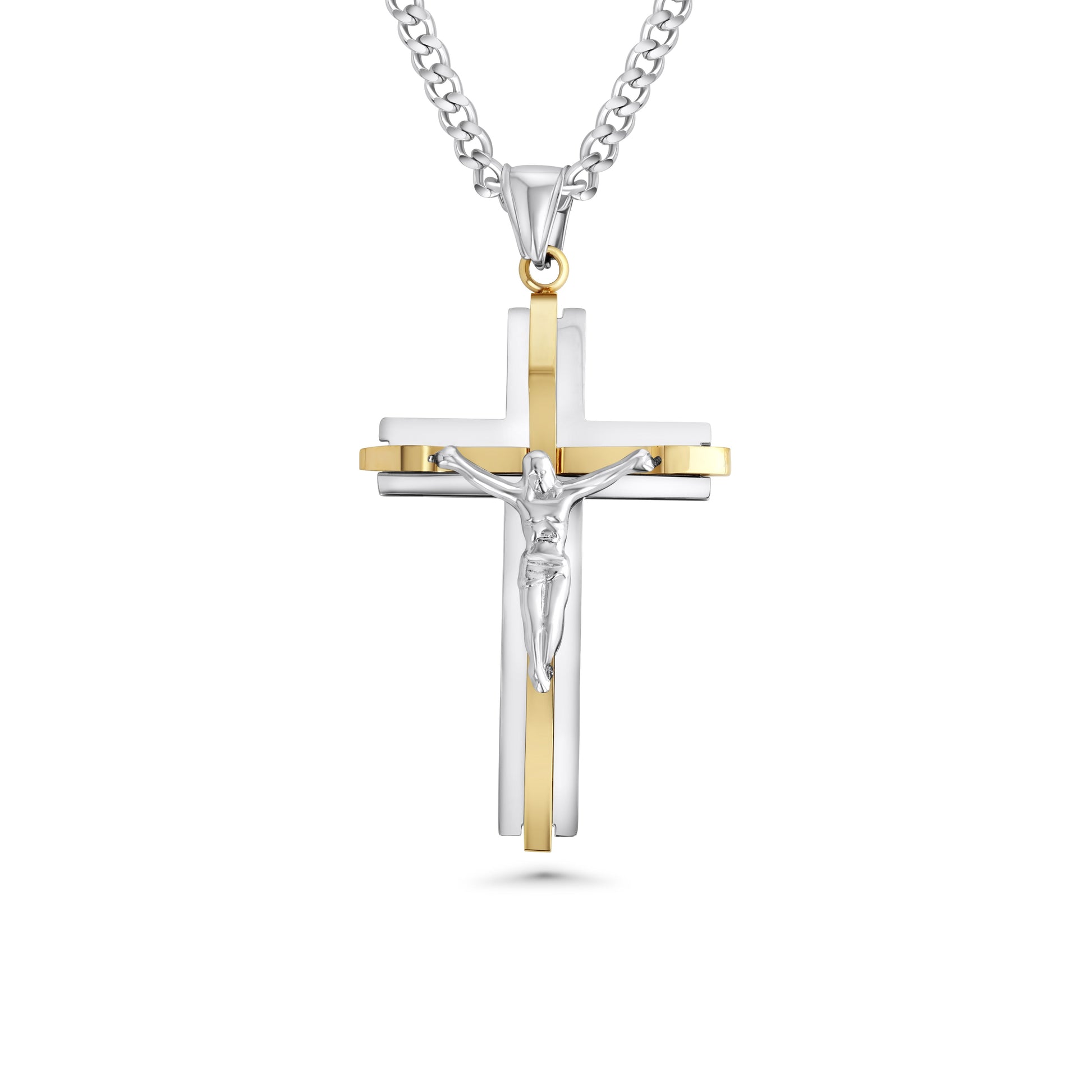 Modern Two Tone Crucifix w/ Chain