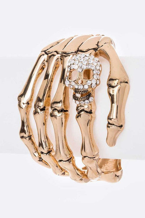 Skull Skeleton Hand Gold Bangle Gothic Statement Cuff