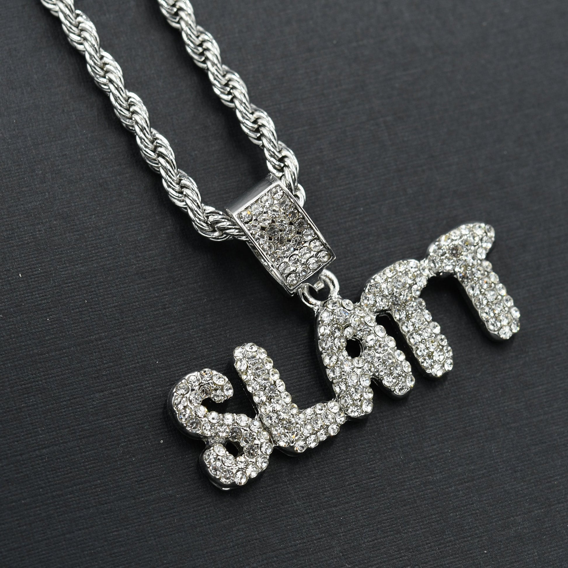 Slatt Rhinestone Rope Chain Charm Necklace Hip Hop Style