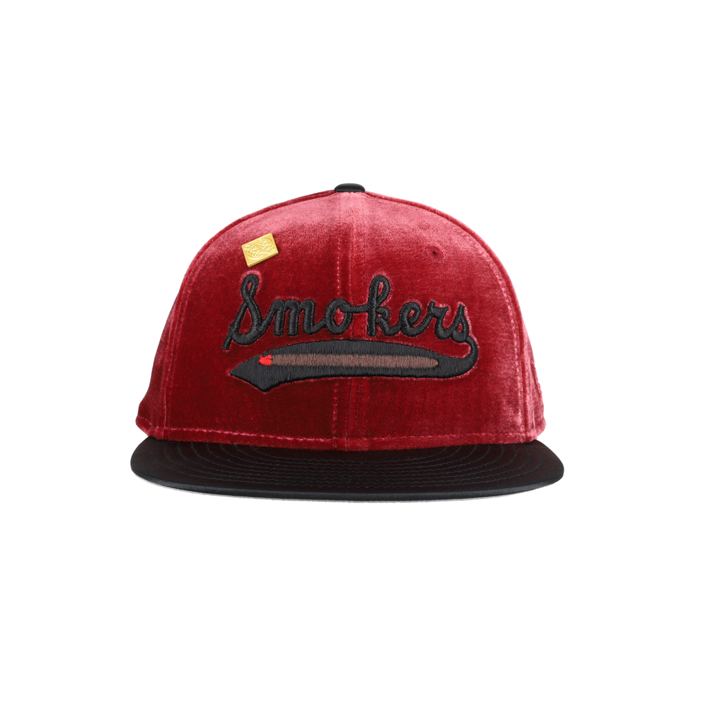 Tampa Smokers Velvet Cap Black Satin Visor NewEra 59Ffity Fitted Hat