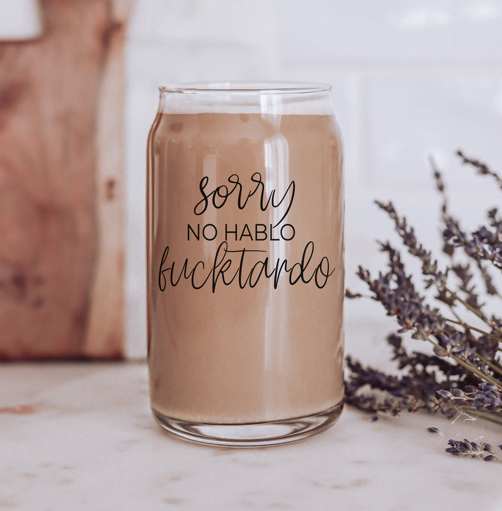 No Hablo 17oz Glass Tumbler With Bamboo Lid, 2 Stainless Straws And Cleaner