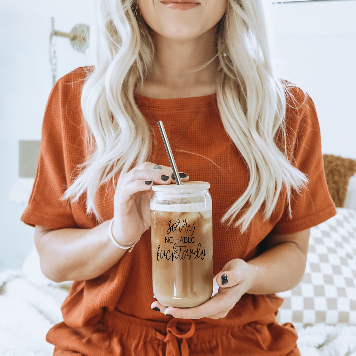 No Hablo 17oz Glass Tumbler With Bamboo Lid, 2 Stainless Straws And Cleaner