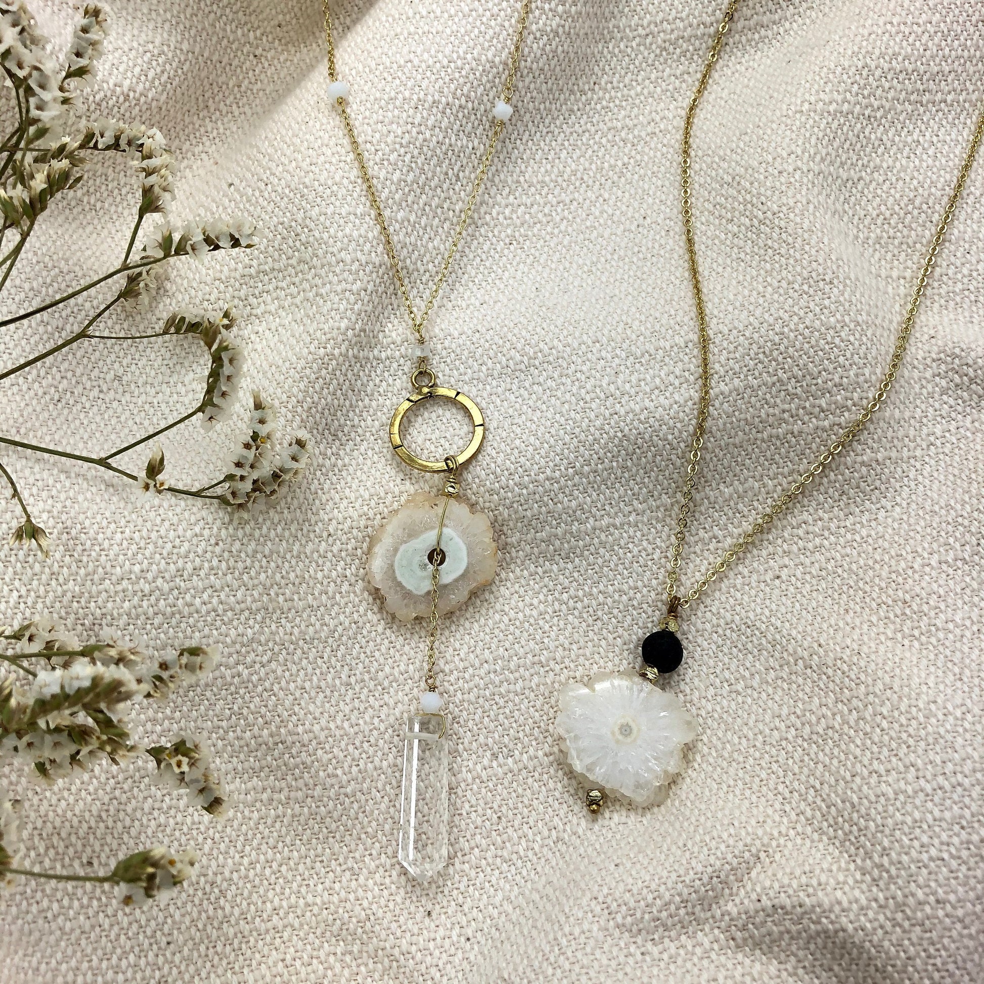 Solar Quartz Y Necklace With Polished Crystal Drop, Protective Energy Pendant