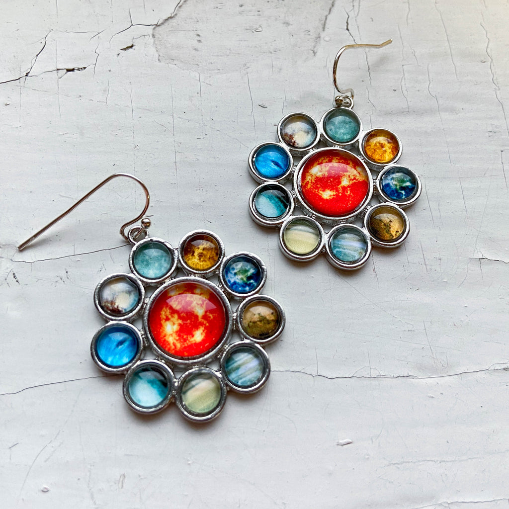 Solar System Halo Dangle Earrings Celestial Jewelry