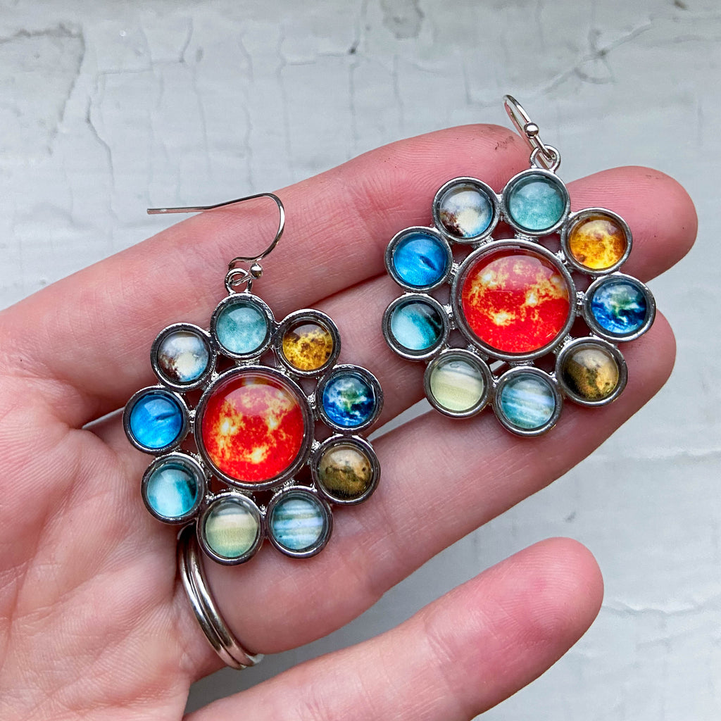 Solar System Halo Dangle Earrings Celestial Jewelry