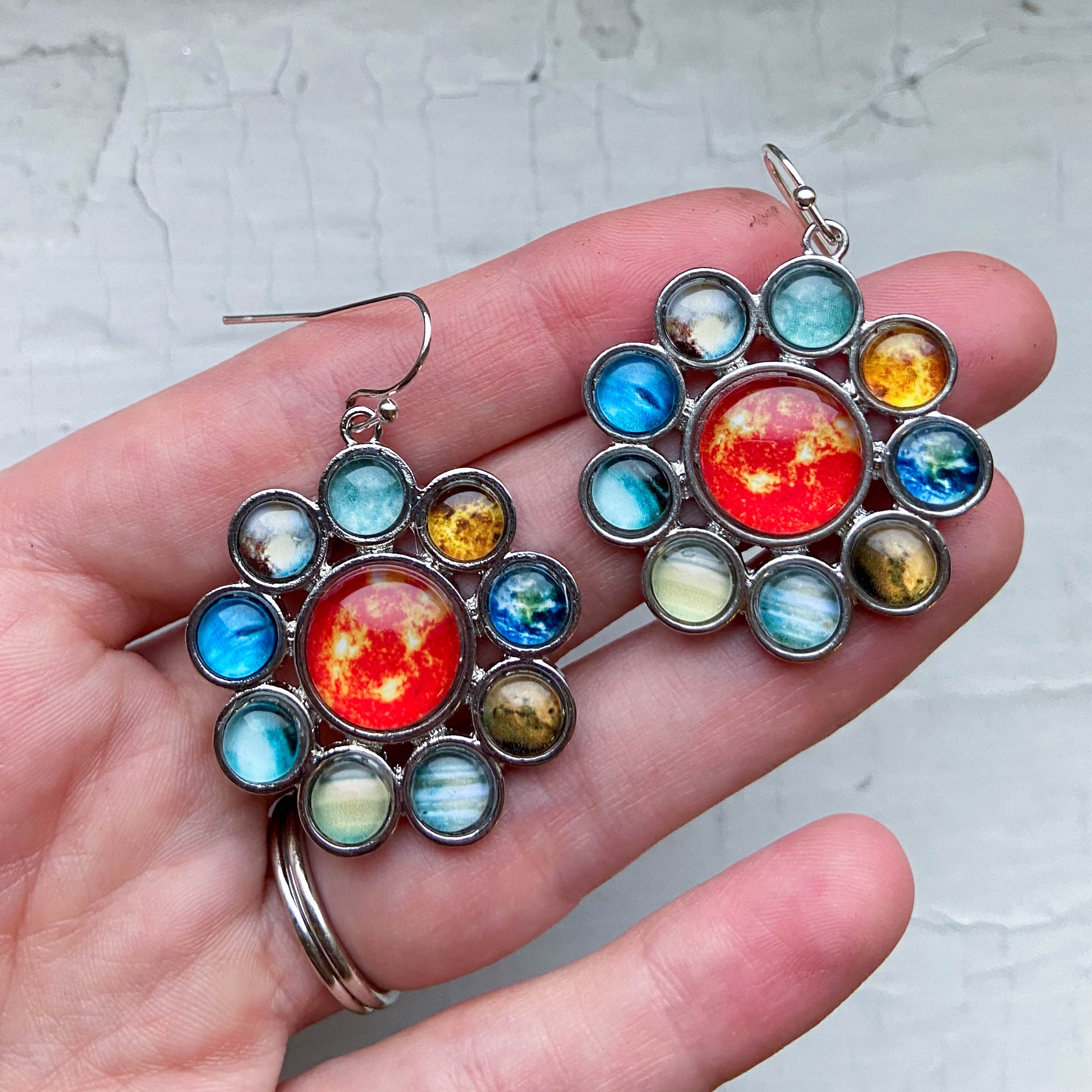 Solar System Halo Dangle Earrings Celestial Jewelry
