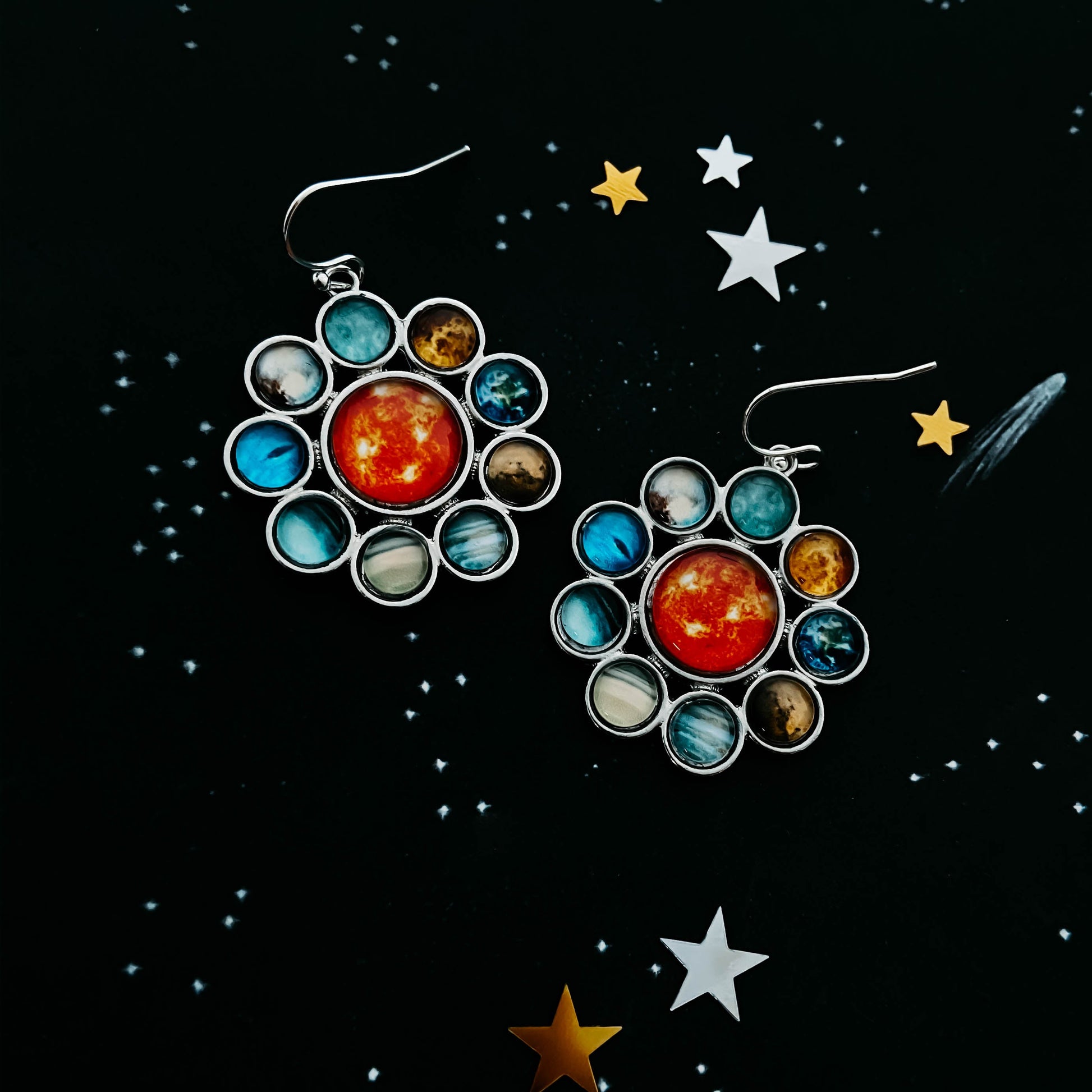 Solar System Halo Dangle Earrings Celestial Jewelry