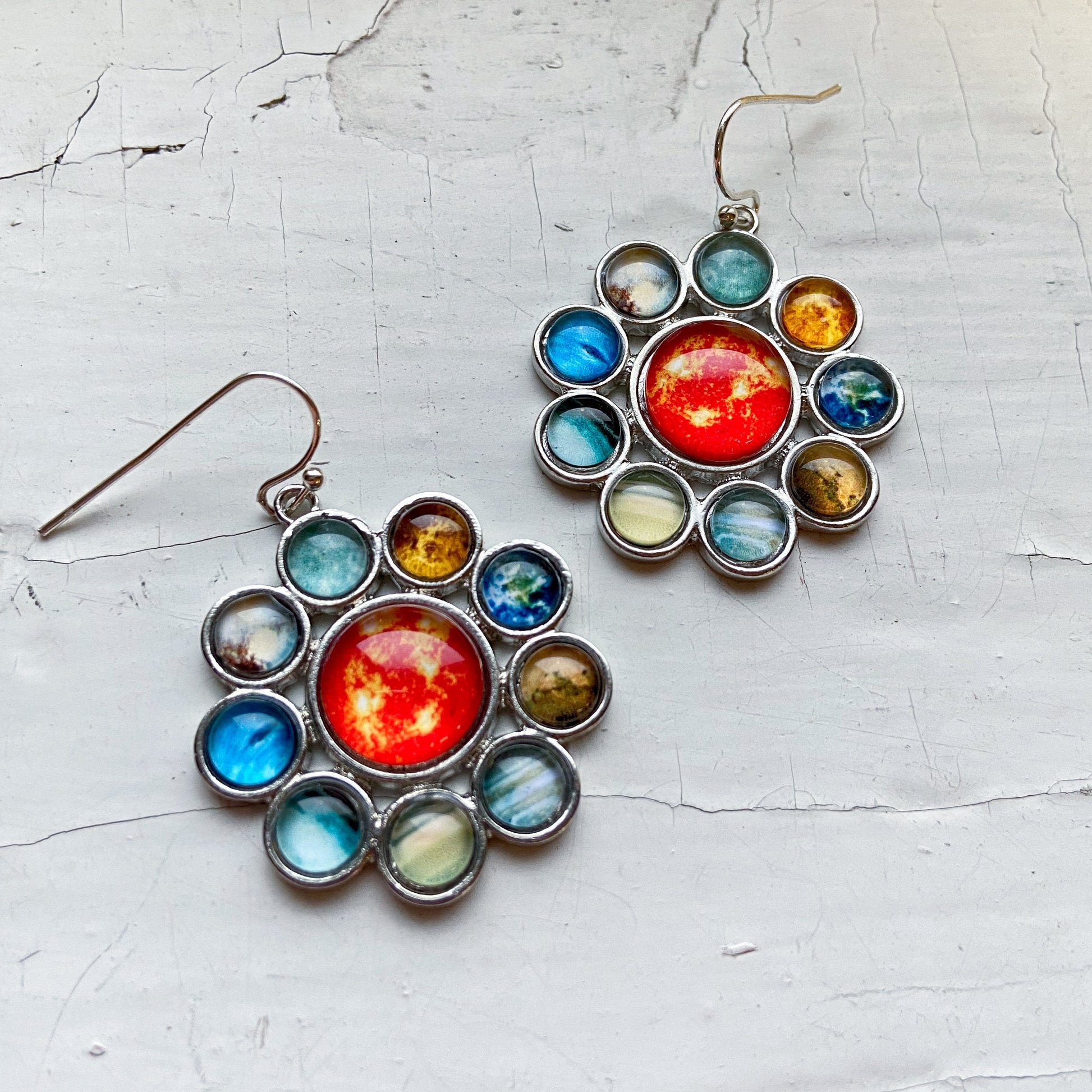 Solar System Halo Necklace And Earrings Jewelry Set