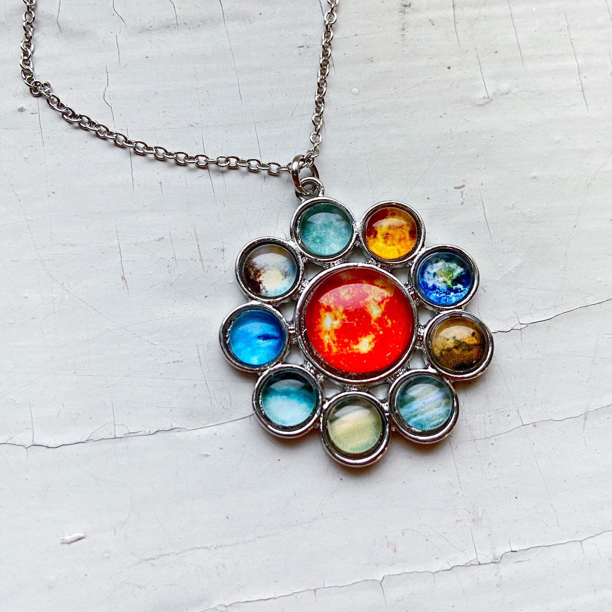 Solar System Halo Necklace And Earrings Jewelry Set