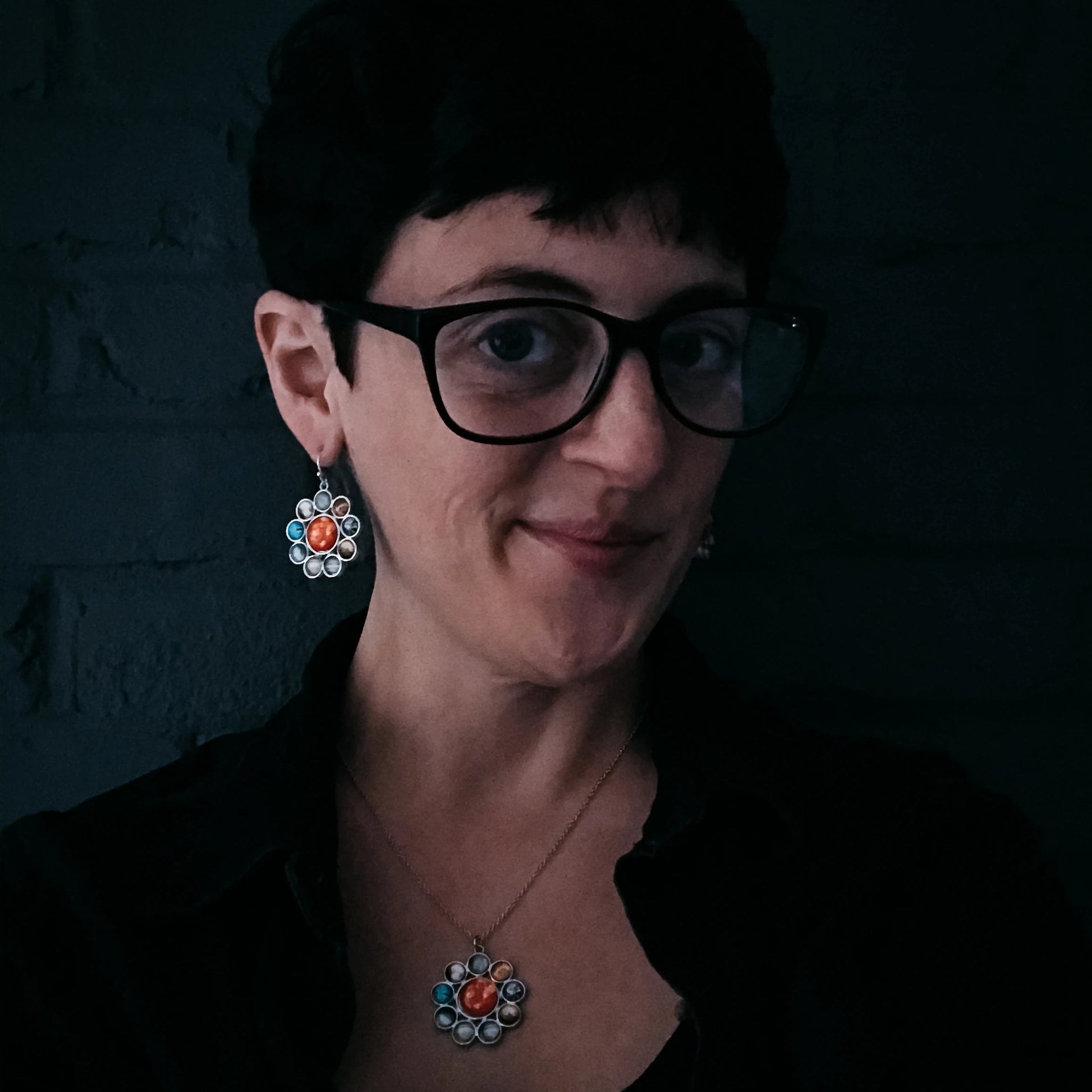Solar System Halo Necklace And Earrings Jewelry Set