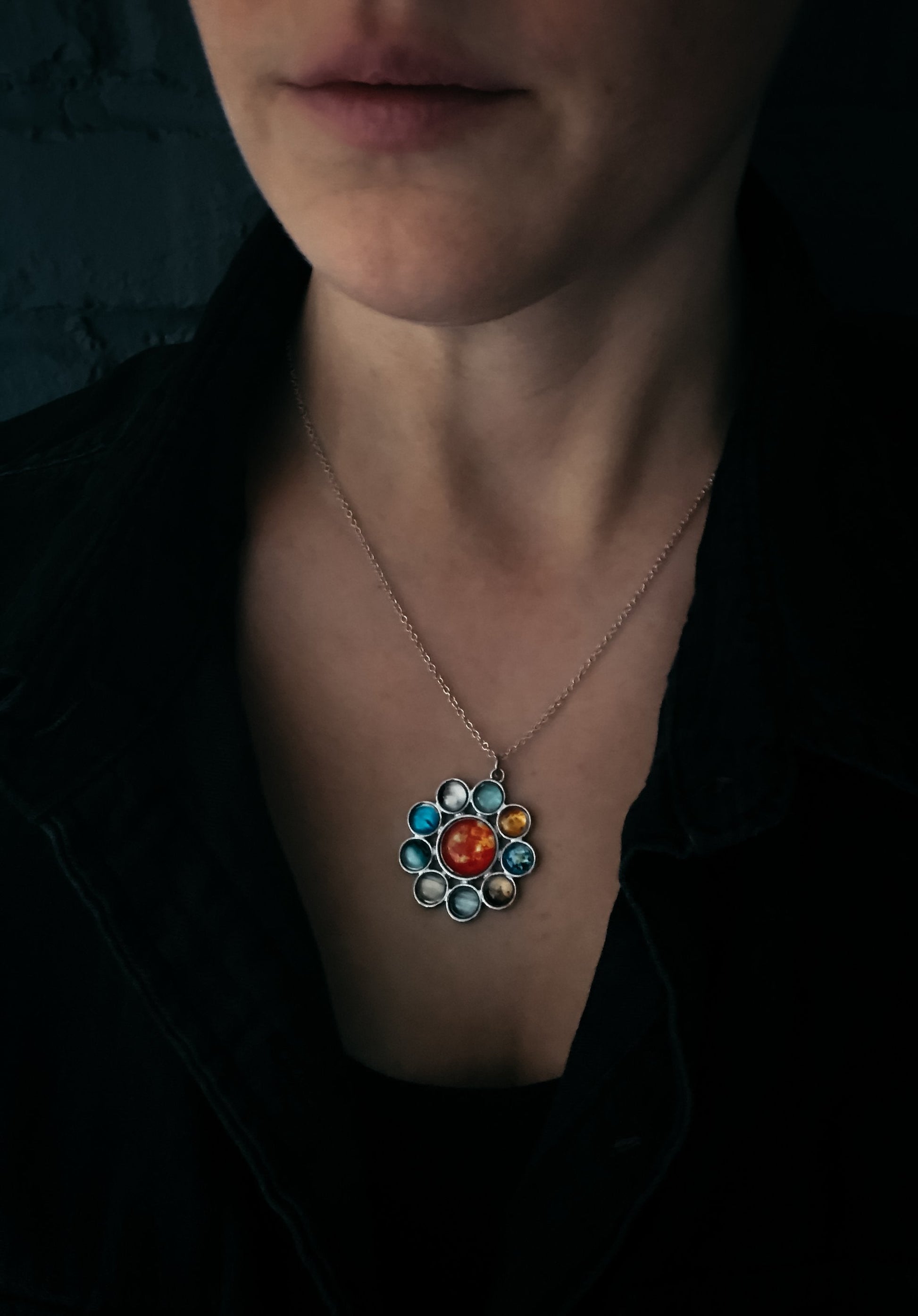 Solar System Halo Pendant Necklace With Glass Planets