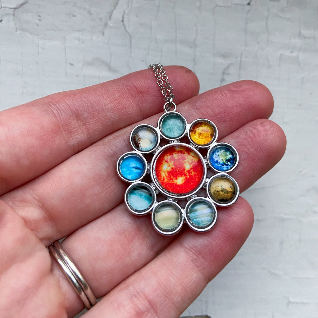 Solar System Halo Pendant Necklace With Glass Planets