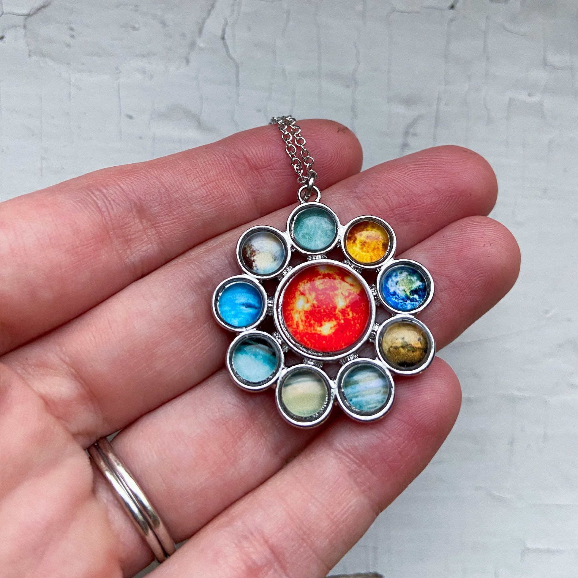 Solar System Halo Pendant Necklace With Glass Planets