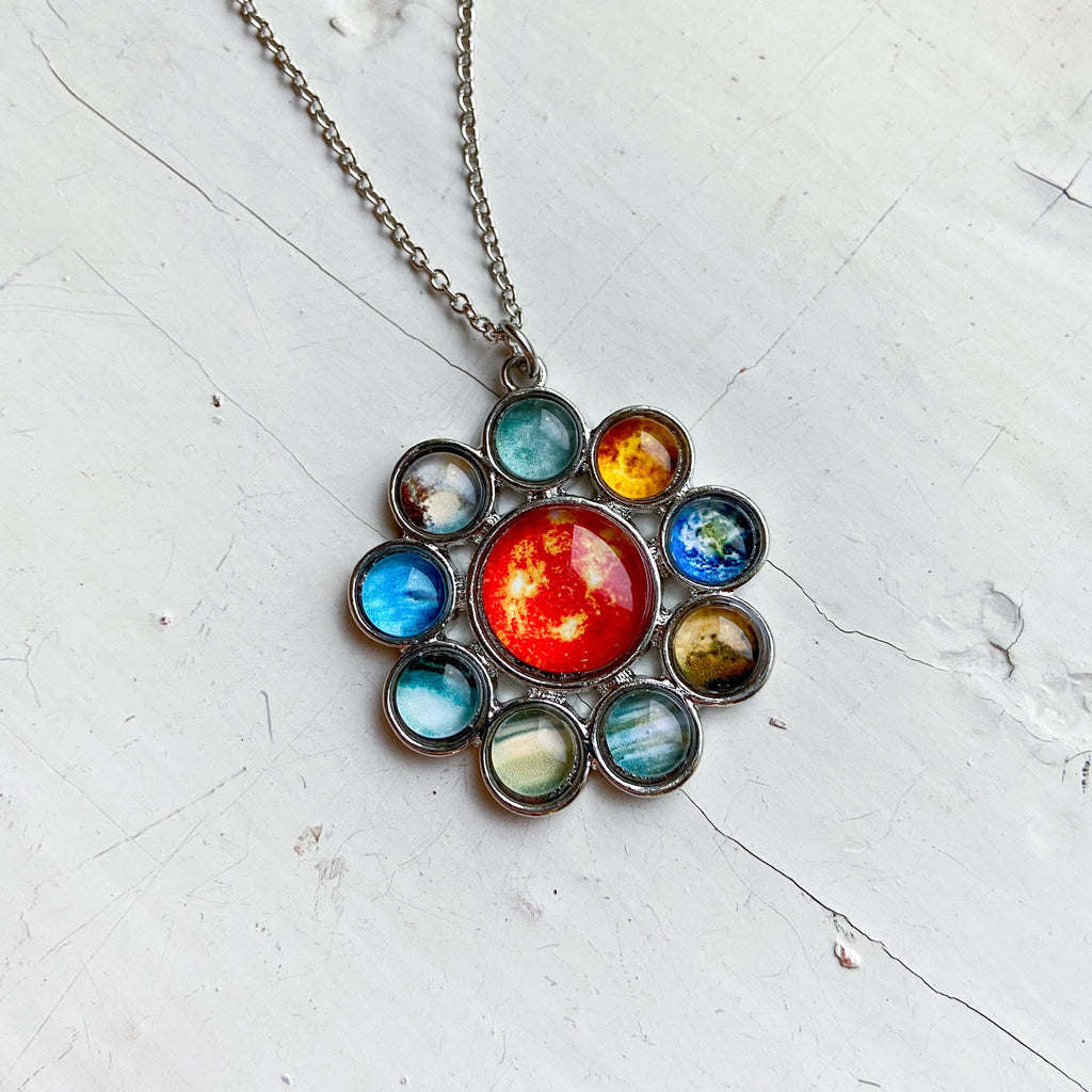 Solar System Halo Pendant Necklace With Glass Planets
