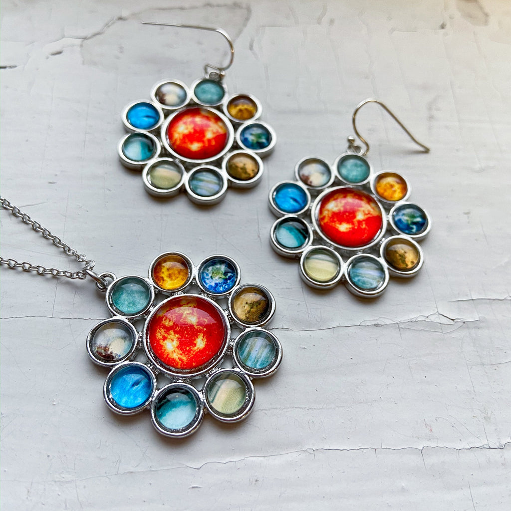 Solar System Halo Pendant Necklace With Glass Planets