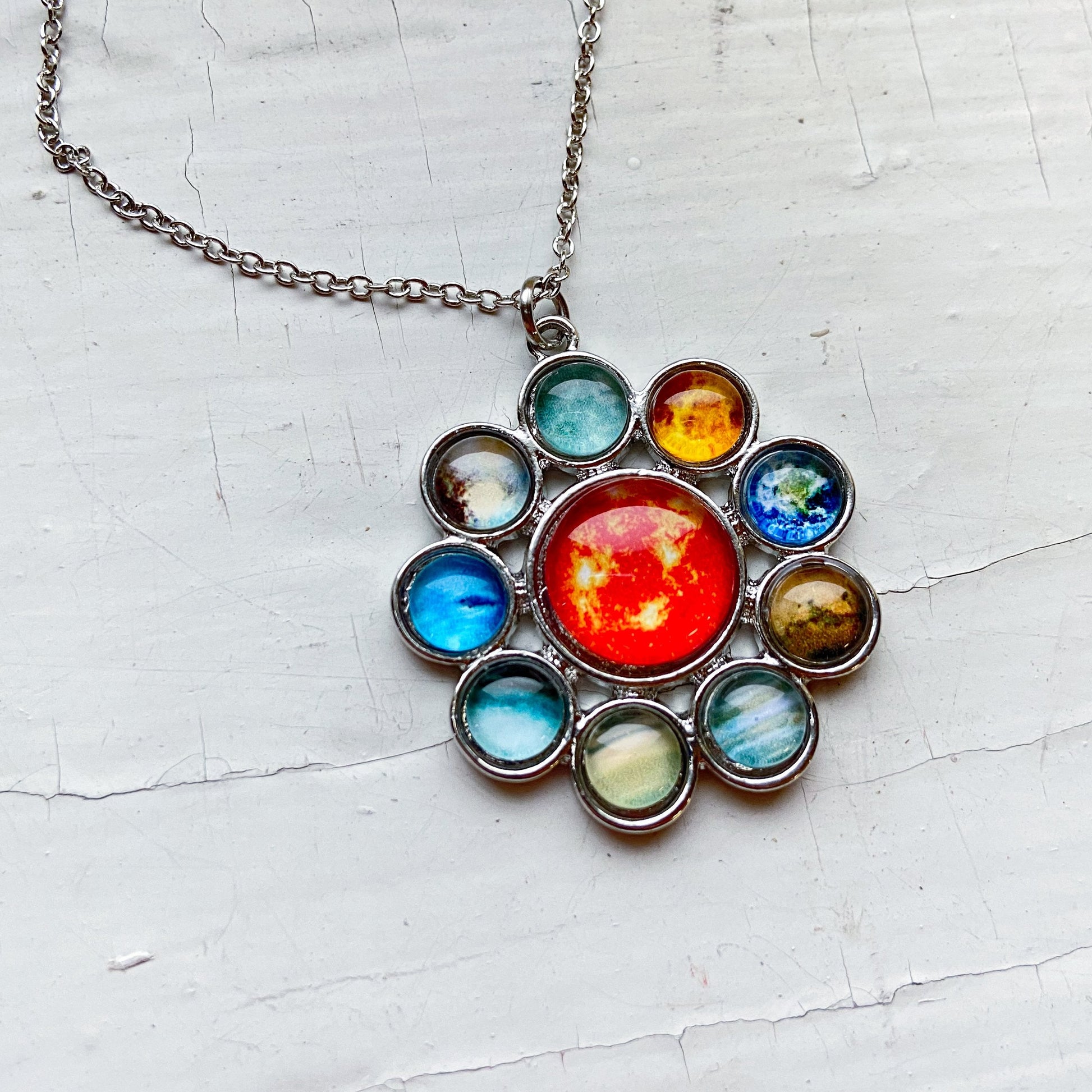 Solar System Halo Pendant Necklace With Glass Planets