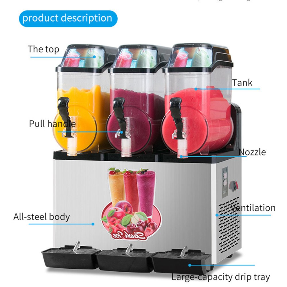 Premium Commercial Stainless Steel Slushy Machine With Triple Tank Advance Cooling, 45L (SAK52258)