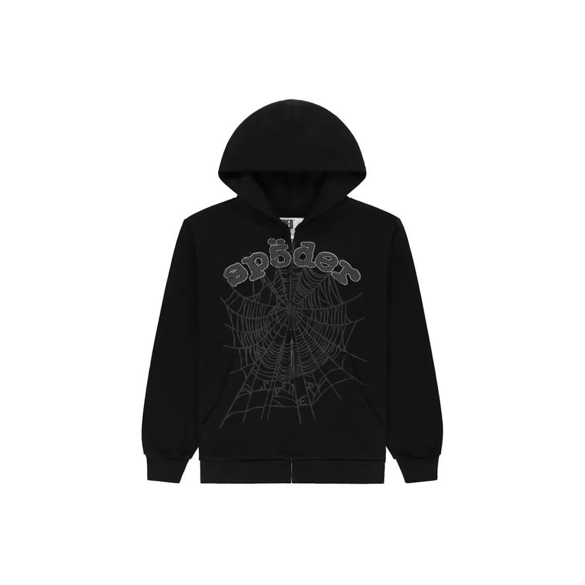 Sp5der OG Web V2 Rhinestone Zip Up Black