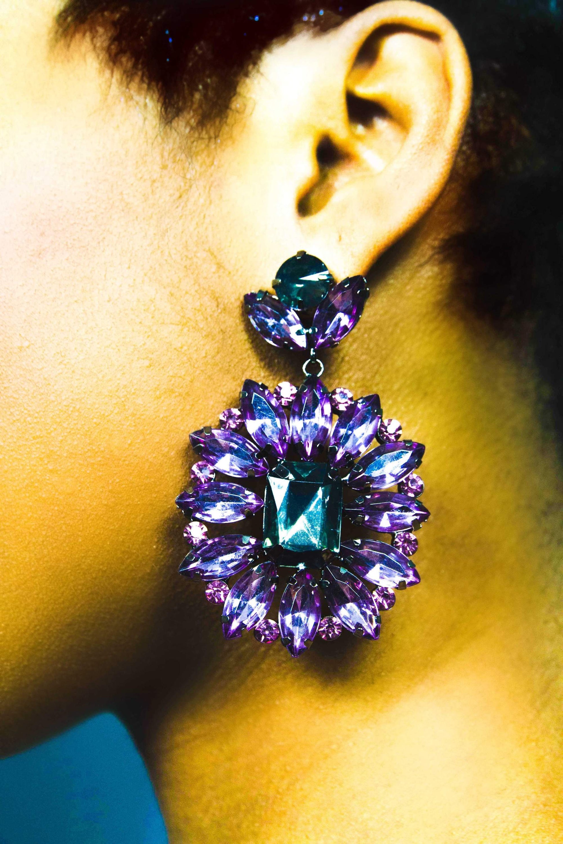 Sparkle Drop Dangle Earrings Purple Crystal Statement