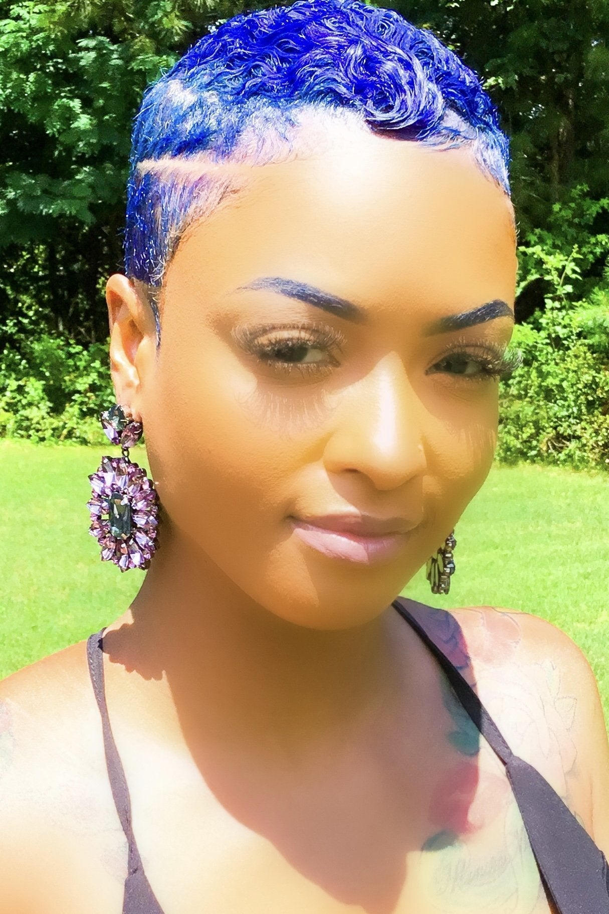 Sparkle Drop Dangle Earrings Purple Crystal Statement