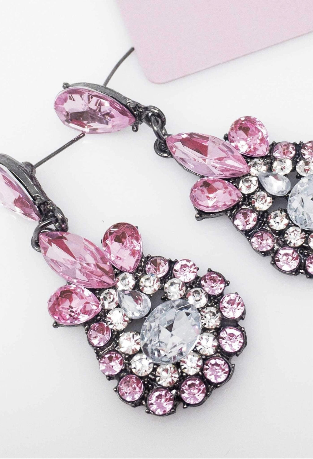 Sparkling Pink Teardrop Dangle Earrings With Crystals