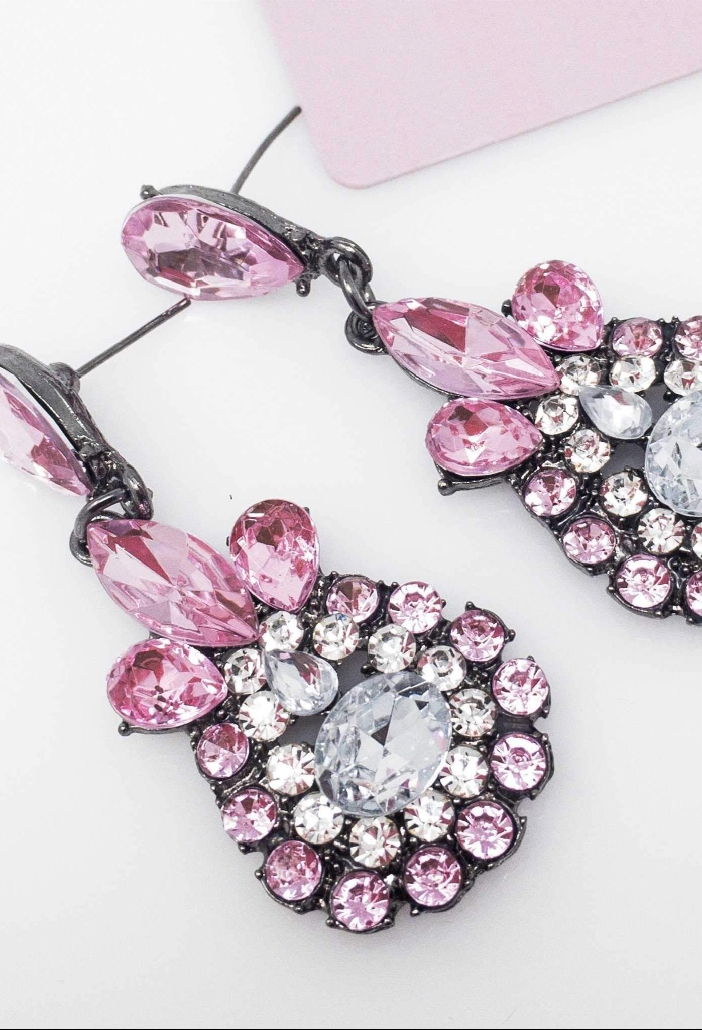 Sparkling Pink Teardrop Dangle Earrings With Crystals