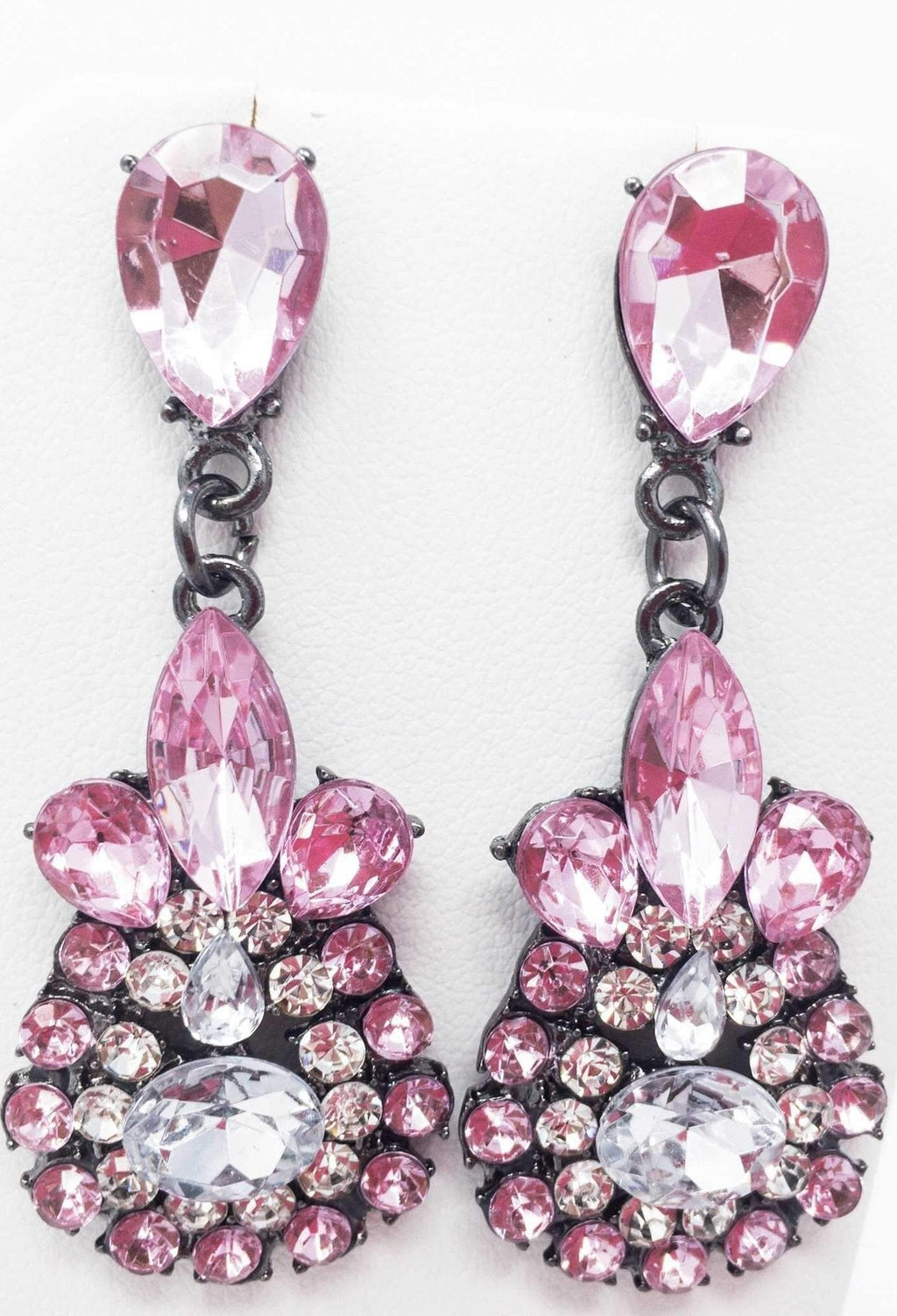 Sparkling Pink Teardrop Dangle Earrings With Crystals