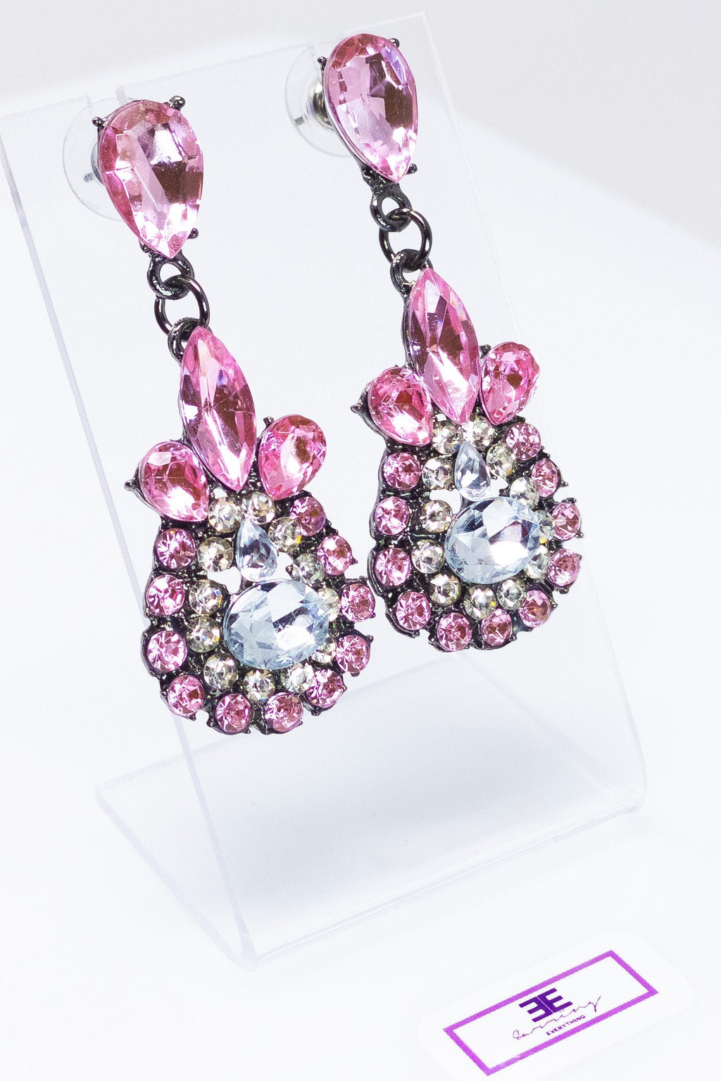 Sparkling Pink Teardrop Dangle Earrings With Crystals