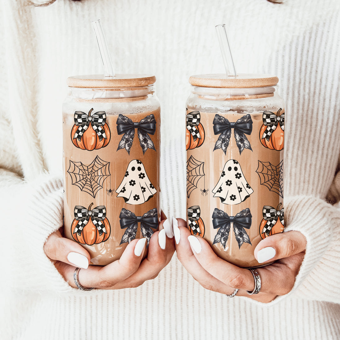 Halloween 20oz Glass Tumbler Bamboo Lid Stainless Straws Straw Cleaner
