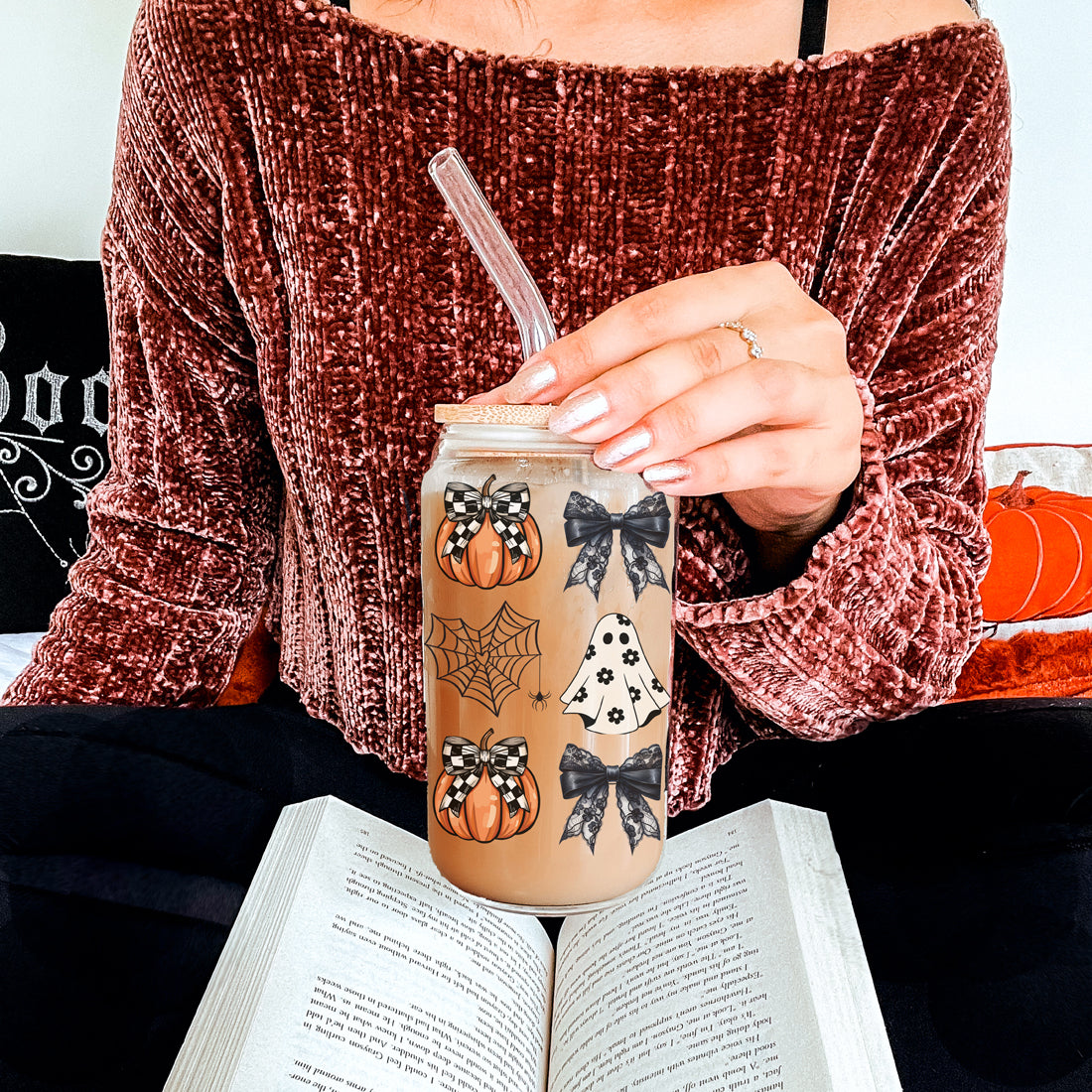 Halloween 20oz Glass Tumbler Bamboo Lid Stainless Straws Straw Cleaner