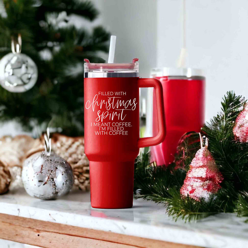 Christmas Coffee Tumbler 40oz Insulated Travel Mug With Handle Lid Straw Red
