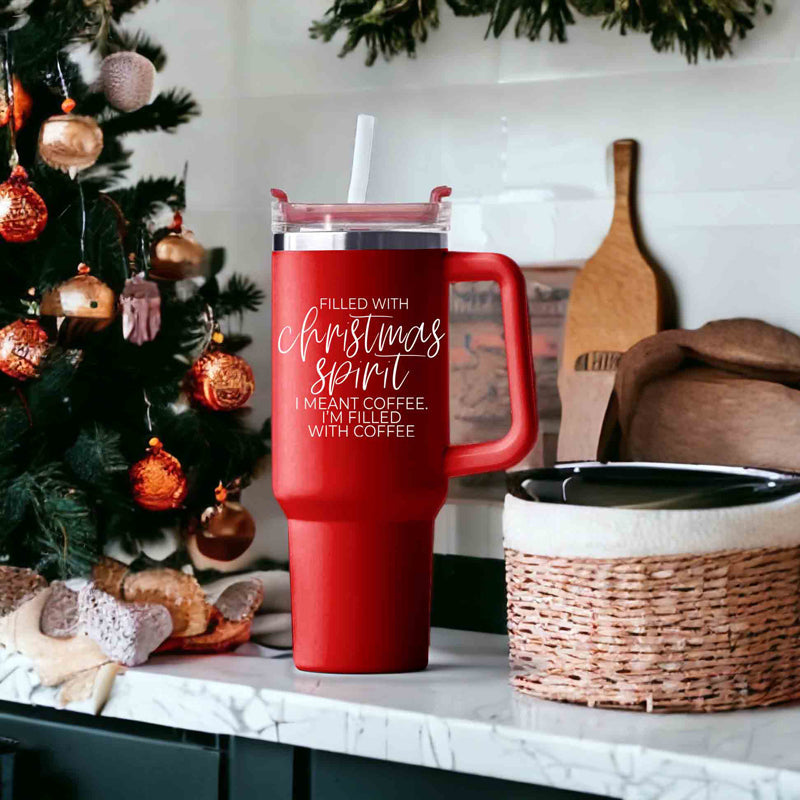 Christmas Coffee Tumbler 40oz Insulated Travel Mug With Handle Lid Straw Red